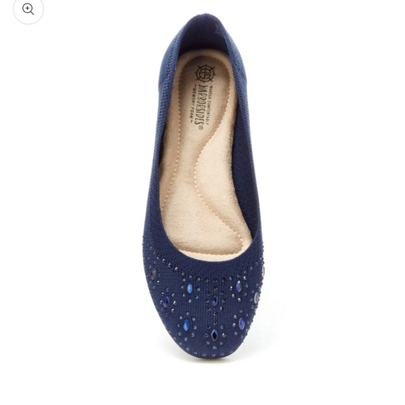 HARBORSIDES Narcisa Navy Blue Crystal Gem Knit Ballet Flat Shoes 10W WIDE - Picture 14 of 16